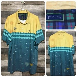 William Murray Golf Polo Shirt Men’s XL Yellow Blue Scuba Diver Submarine Fish